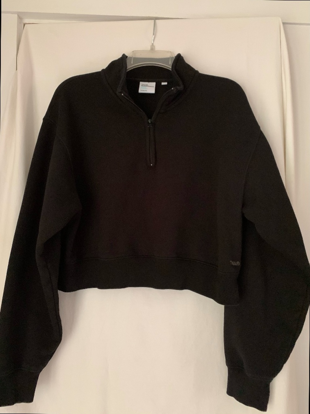 TNA (Aritzia) black 'Sweatfleece' quarter zip cropped fit sweatshirt